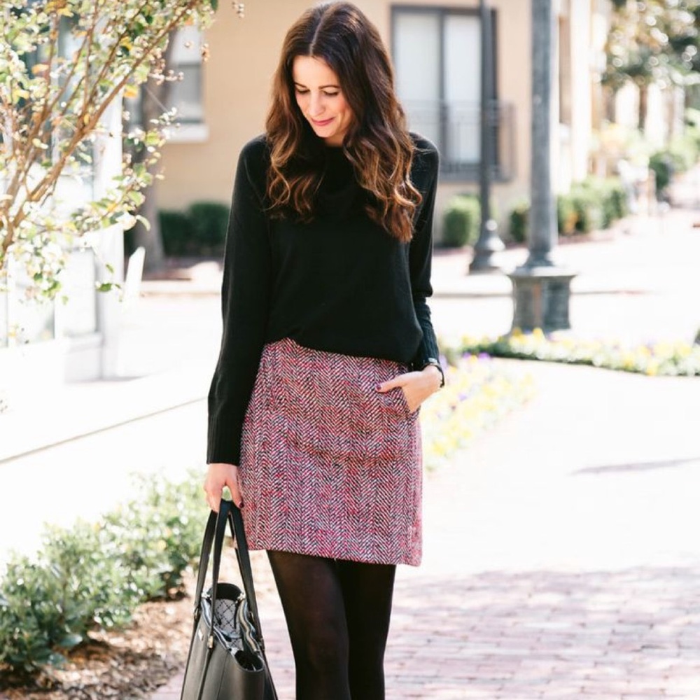 Tweed Ann Taylor Loft Skirt - black, red, and white